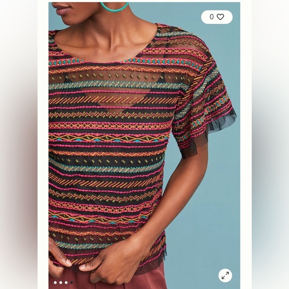 Anthropologie Meave women’s Naples Embroidered Mesh Blouse multicolor size S - Picture 3 of 12
